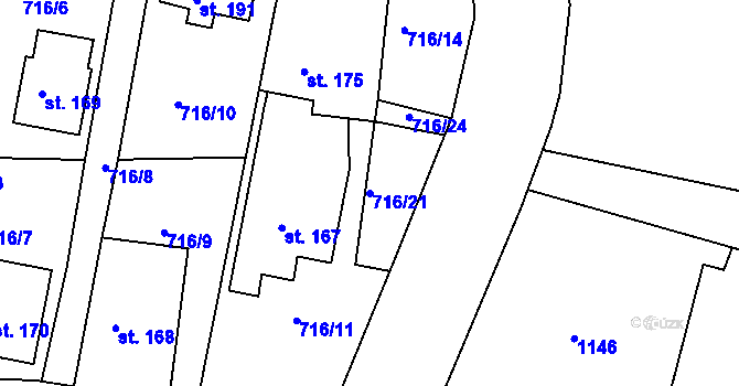 Parcela st. 716/21 v KÚ Chotyně, Katastrální mapa