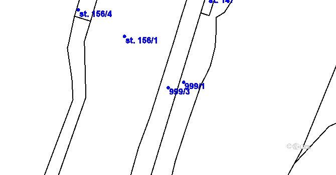 Parcela st. 999/3 v KÚ Chotyně, Katastrální mapa