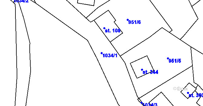 Parcela st. 1034/1 v KÚ Chotyně, Katastrální mapa