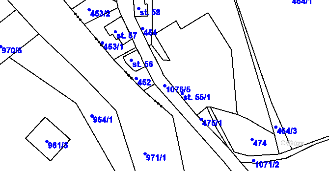 Parcela st. 1076/5 v KÚ Chotyně, Katastrální mapa