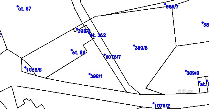 Parcela st. 1076/7 v KÚ Chotyně, Katastrální mapa