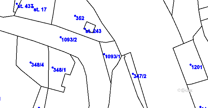 Parcela st. 1093/1 v KÚ Chotyně, Katastrální mapa