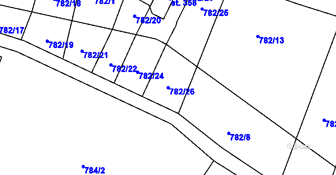 Parcela st. 782/26 v KÚ Chotyně, Katastrální mapa