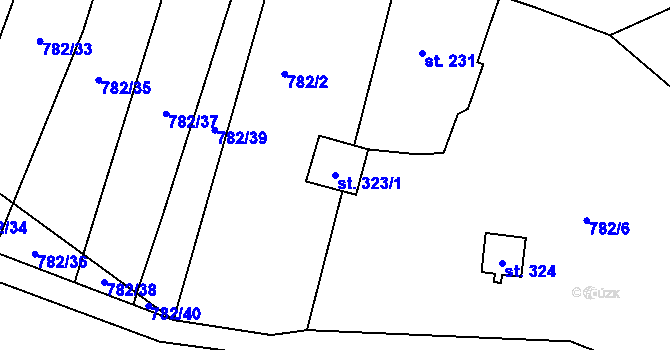Parcela st. 323/1 v KÚ Chotyně, Katastrální mapa