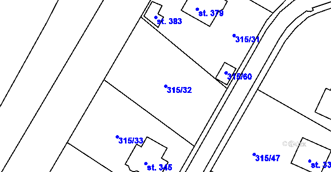 Parcela st. 315/32 v KÚ Chotyně, Katastrální mapa