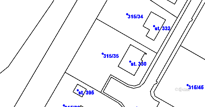 Parcela st. 315/35 v KÚ Chotyně, Katastrální mapa