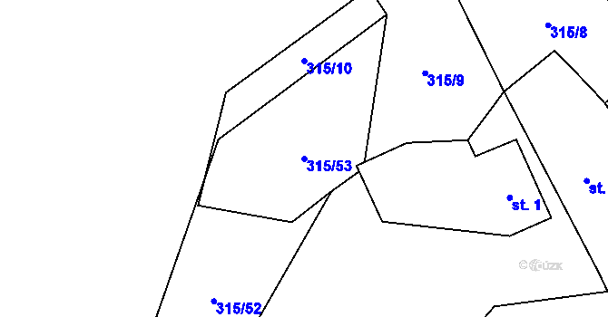 Parcela st. 315/53 v KÚ Chotyně, Katastrální mapa