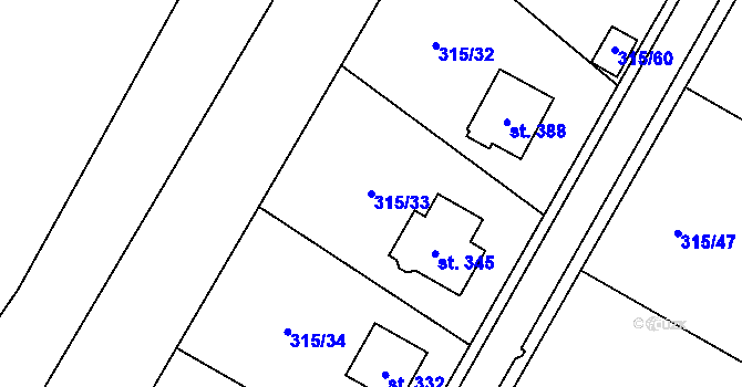 Parcela st. 315/33 v KÚ Chotyně, Katastrální mapa