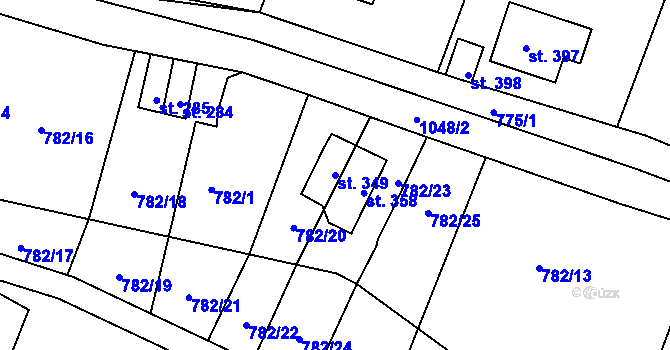 Parcela st. 349 v KÚ Chotyně, Katastrální mapa