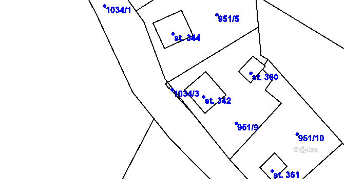 Parcela st. 1034/3 v KÚ Chotyně, Katastrální mapa