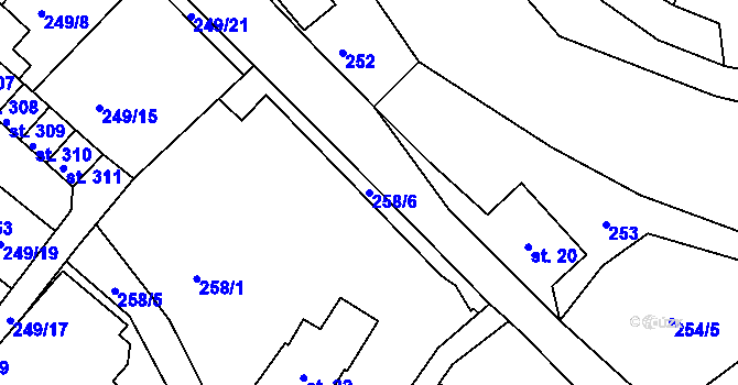 Parcela st. 258/6 v KÚ Chotyně, Katastrální mapa