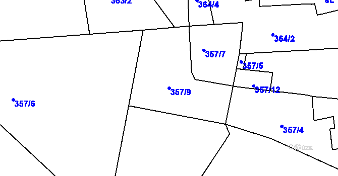 Parcela st. 357/9 v KÚ Chotyně, Katastrální mapa