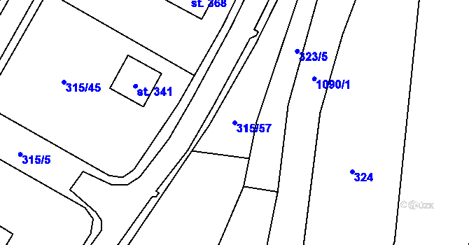 Parcela st. 315/57 v KÚ Chotyně, Katastrální mapa