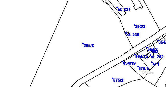 Parcela st. 205/8 v KÚ Chotyně, Katastrální mapa