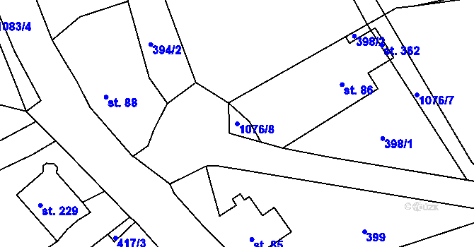 Parcela st. 1076/8 v KÚ Chotyně, Katastrální mapa