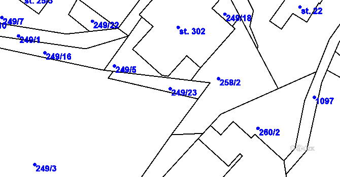 Parcela st. 249/23 v KÚ Chotyně, Katastrální mapa