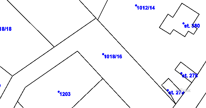 Parcela st. 1018/16 v KÚ Chotyně, Katastrální mapa