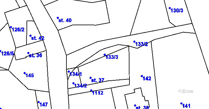 Parcela st. 133/3 v KÚ Chotyně, Katastrální mapa