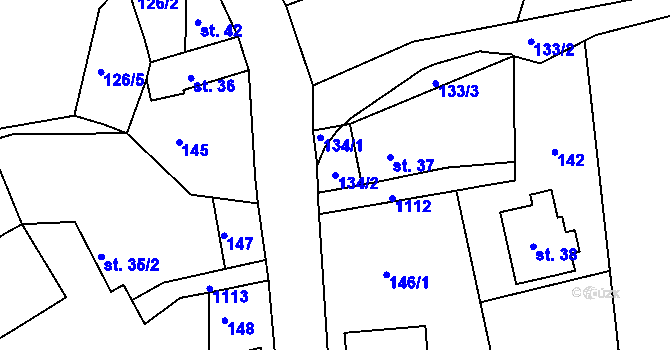 Parcela st. 134/2 v KÚ Chotyně, Katastrální mapa