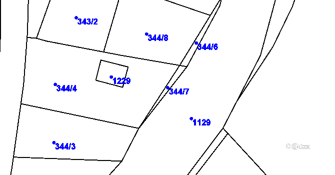 Parcela st. 344/7 v KÚ Chotyně, Katastrální mapa