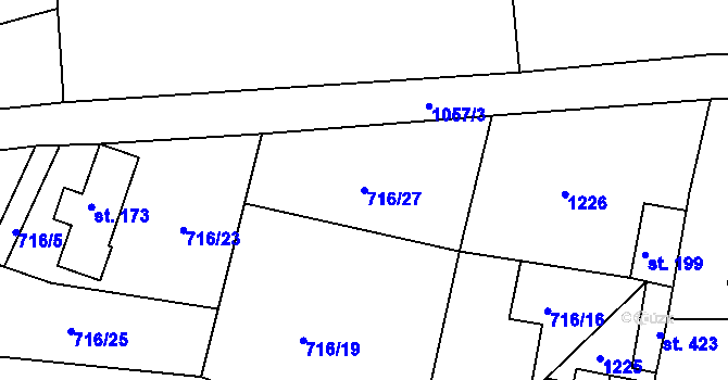 Parcela st. 716/27 v KÚ Chotyně, Katastrální mapa