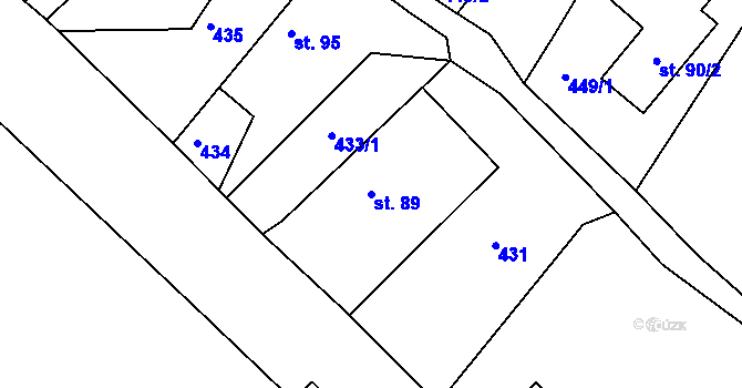 Parcela st. 89 v KÚ Chotýšany, Katastrální mapa