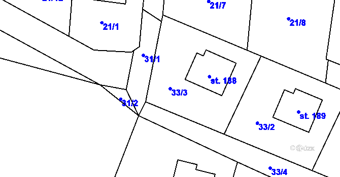 Parcela st. 33/3 v KÚ Chotýšany, Katastrální mapa