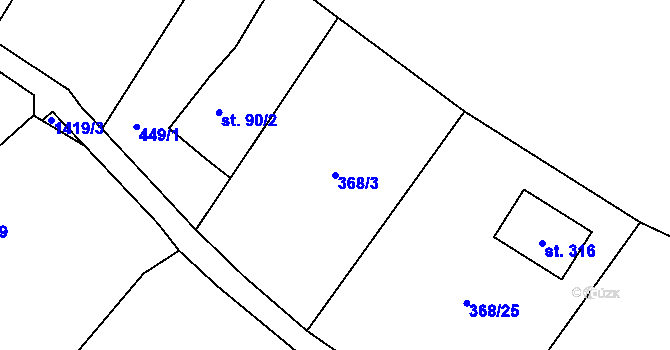 Parcela st. 368/3 v KÚ Chotýšany, Katastrální mapa