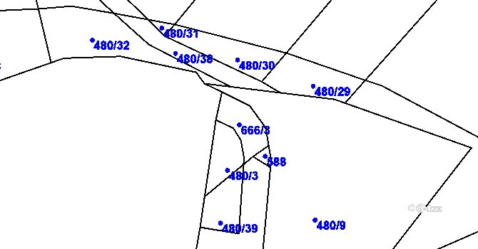 Parcela st. 666/3 v KÚ Chotýšany, Katastrální mapa