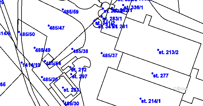 Parcela st. 485/37 v KÚ Chotýšany, Katastrální mapa