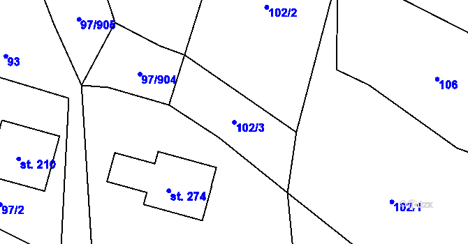 Parcela st. 102/3 v KÚ Chotýšany, Katastrální mapa