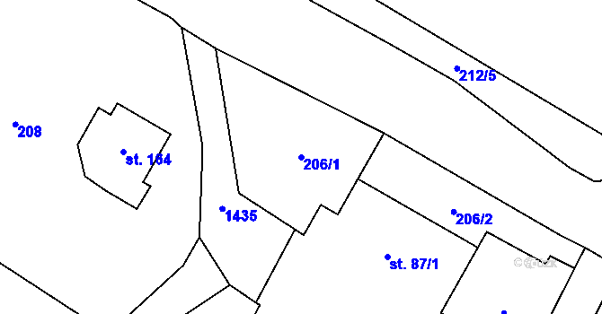 Parcela st. 206/1 v KÚ Chotýšany, Katastrální mapa