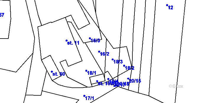 Parcela st. 16/2 v KÚ Městečko u Chotýšan, Katastrální mapa