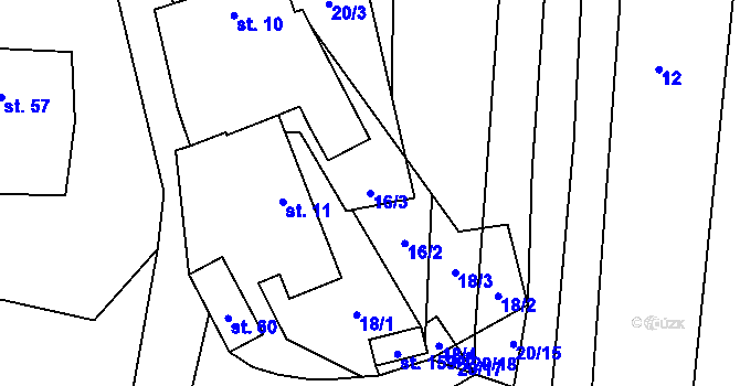 Parcela st. 16/3 v KÚ Městečko u Chotýšan, Katastrální mapa