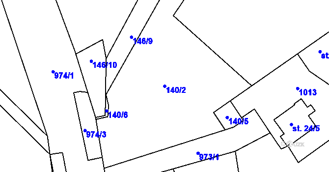 Parcela st. 140/2 v KÚ Městečko u Chotýšan, Katastrální mapa