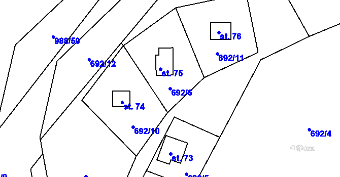 Parcela st. 692/6 v KÚ Městečko u Chotýšan, Katastrální mapa