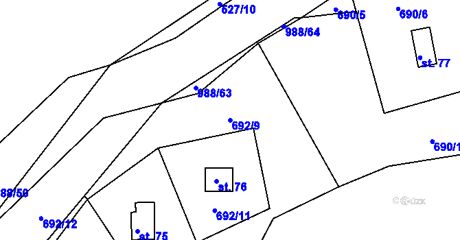 Parcela st. 692/9 v KÚ Městečko u Chotýšan, Katastrální mapa
