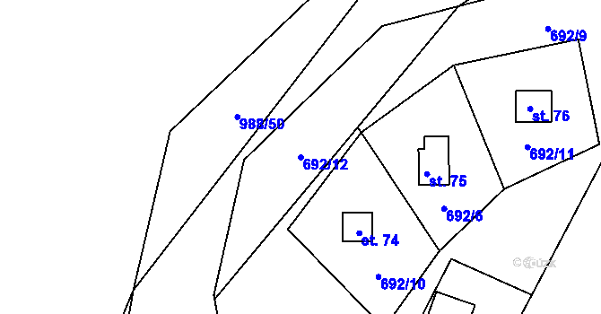 Parcela st. 692/12 v KÚ Městečko u Chotýšan, Katastrální mapa