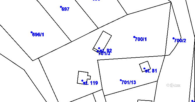 Parcela st. 701/3 v KÚ Městečko u Chotýšan, Katastrální mapa