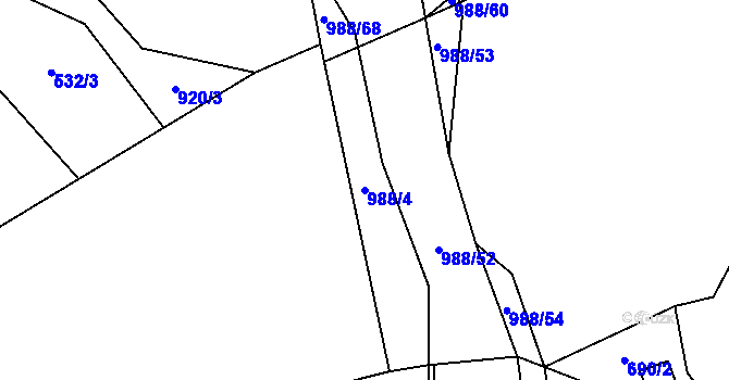 Parcela st. 988/4 v KÚ Městečko u Chotýšan, Katastrální mapa