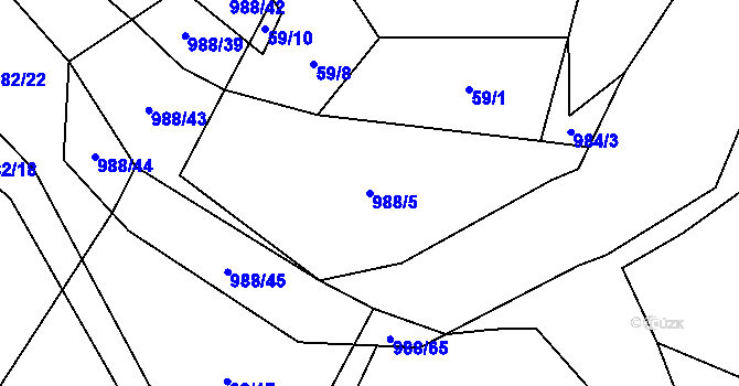 Parcela st. 988/5 v KÚ Městečko u Chotýšan, Katastrální mapa