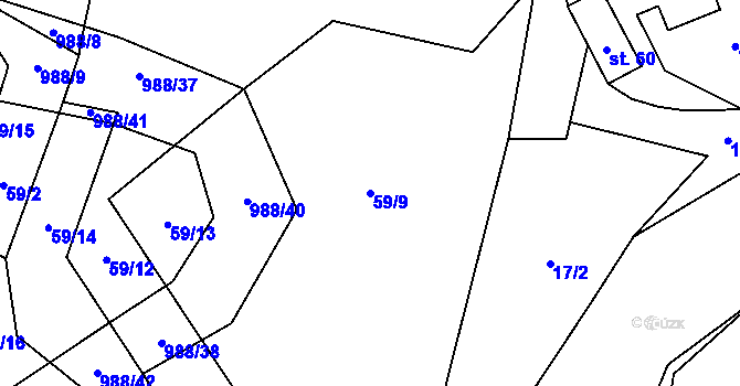 Parcela st. 59/9 v KÚ Městečko u Chotýšan, Katastrální mapa