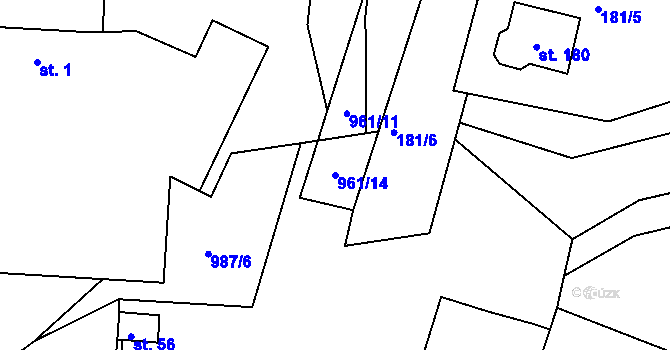 Parcela st. 961/14 v KÚ Městečko u Chotýšan, Katastrální mapa