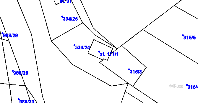 Parcela st. 171/1 v KÚ Městečko u Chotýšan, Katastrální mapa