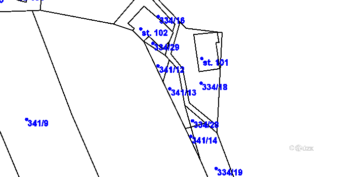 Parcela st. 341/13 v KÚ Městečko u Chotýšan, Katastrální mapa