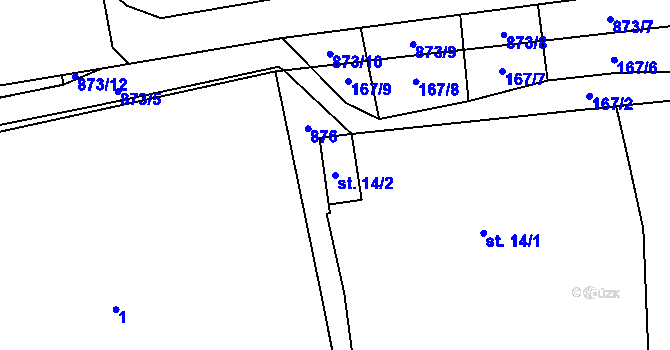 Parcela st. 14/2 v KÚ Choustník, Katastrální mapa