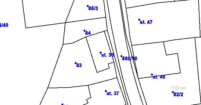 Parcela st. 36 v KÚ Choustník, Katastrální mapa