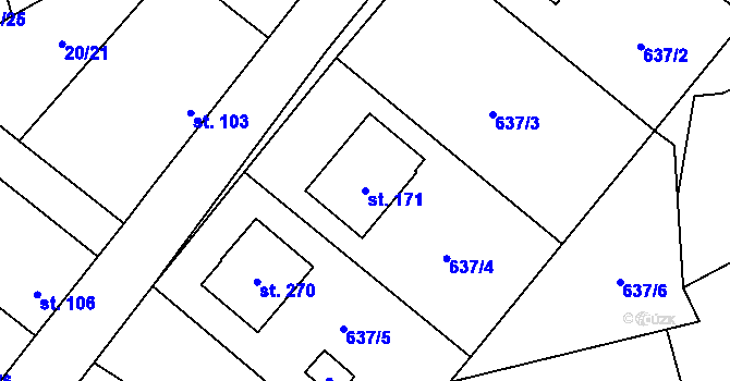 Parcela st. 171 v KÚ Choustník, Katastrální mapa