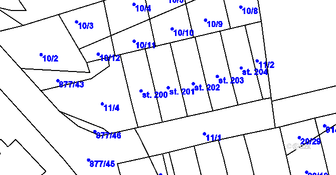 Parcela st. 201 v KÚ Choustník, Katastrální mapa