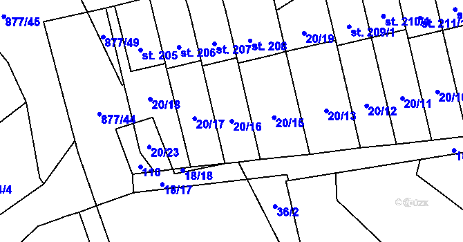 Parcela st. 20/16 v KÚ Choustník, Katastrální mapa